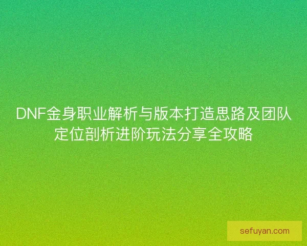 DNF金身职业解析与版本打造思路及团队定位剖析进阶玩法分享全攻略