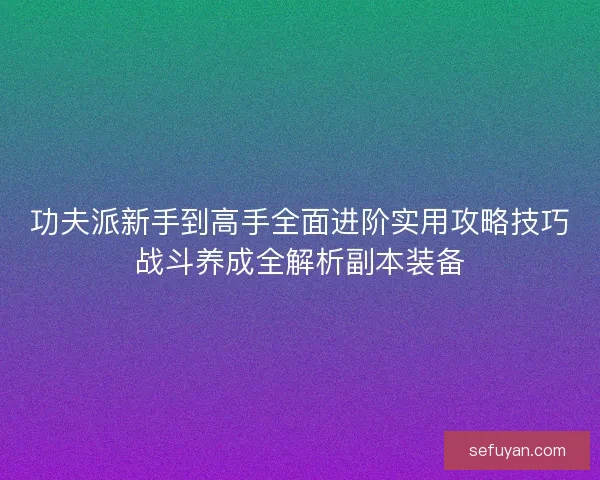 功夫派新手到高手全面进阶实用攻略技巧战斗养成全解析副本装备