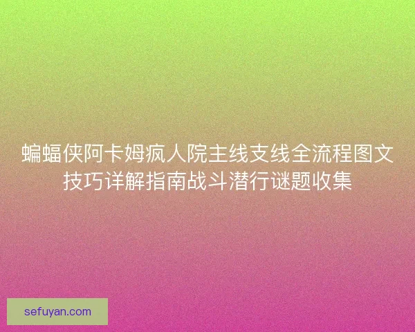 蝙蝠侠阿卡姆疯人院主线支线全流程图文技巧详解指南战斗潜行谜题收集