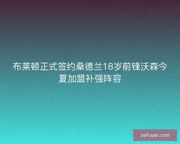 布莱顿正式签约桑德兰18岁前锋沃森今夏加盟补强阵容